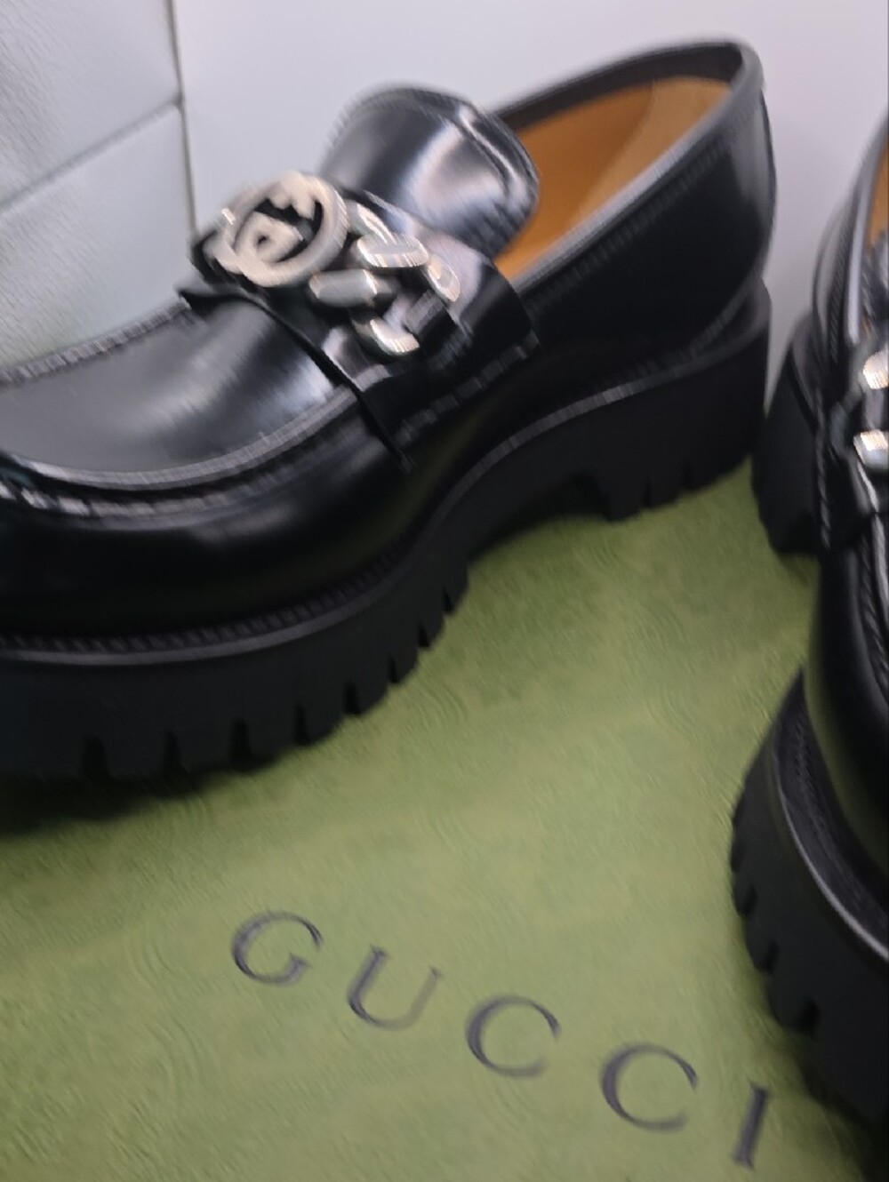 Gucci Black Patent Leather Platform Chain Loafers - Picture 9 of 12